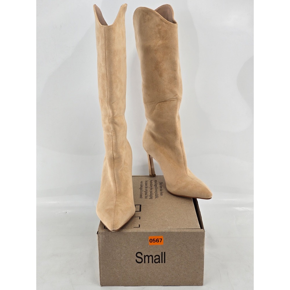 Chic Suede Knee High Stiletto Boots Womens 9.5 Tan Pointed Toe LS1-20 - Exc